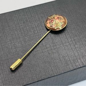VTG 90's Cloisonne Stick Pin Roses Flower Floral Gold 2.5"